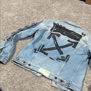 Off white Blue Denim Jacket with Black Impressions Text